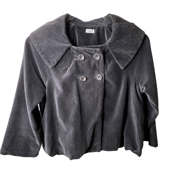 Splendid Jackets & Blazers - Splendid Grey Black Velvet Silk Swing Jacket Peacoat Peter Pan Collar Me…
